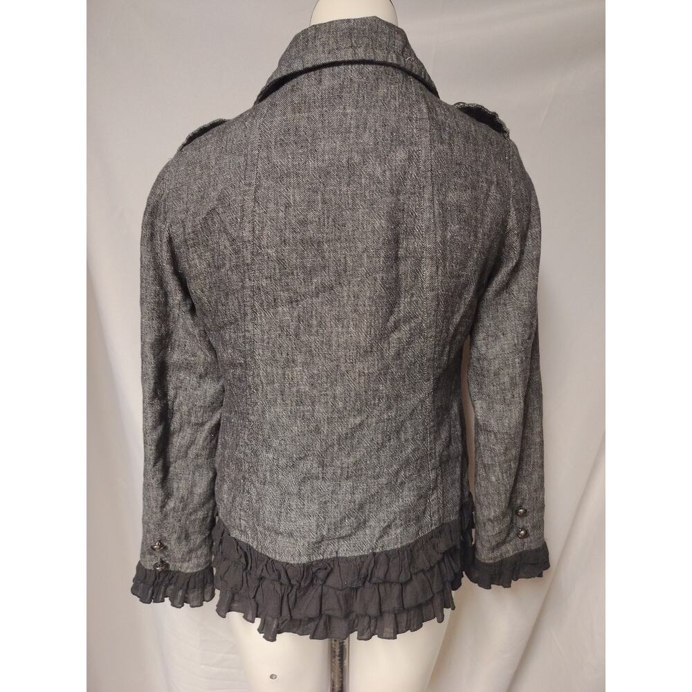 Double Breasted Linen & Cotton Ruffled Jacket, Size S - Picture 6 of 11